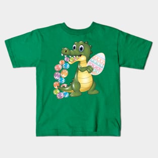 Easter Bunnysaurus Tee, Kids Cute Dinosaur with Eggs Kids T-Shirt